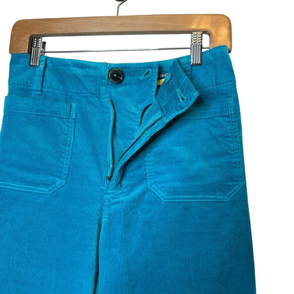 Anthropologie Maeve The Colette Corduroy Wide Leg Crop Pants Turquoise Retro 26 - Picture 5 of 6